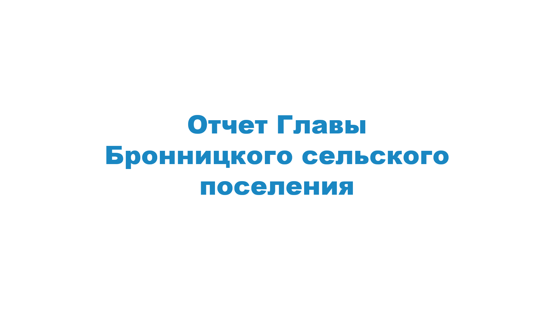 Отчет Главы Бронницкого сельского поселения.